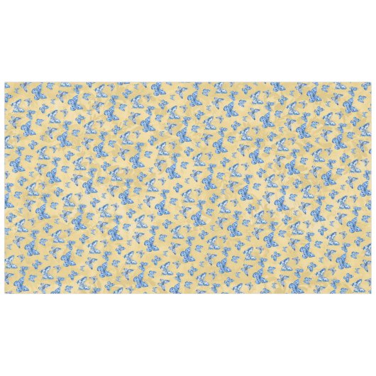 ヴィンテージチノイスリーブルーホワイトバタフライ金ゴールド テーブルクロス (正面(横))