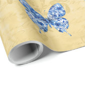 ヴィンテージチノイスリーブルーホワイトバタフライ金ゴールド ラッピングペーパー (ロールコーナー)