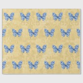 ヴィンテージチノイスリーブルーホワイトバタフライ金ゴールド ラッピングペーパー (フラット)