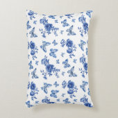 ヴィンテージチノイスリーブルー蝶の花 アクセントクッション (正面(垂直))
