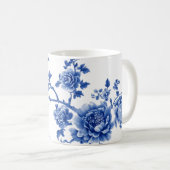 ヴィンテージチノイスリーブルー蝶の花 コーヒーマグカップ (正面右)