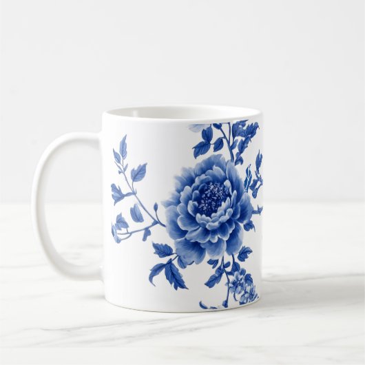 ヴィンテージチノイスリーブルー蝶の花 コーヒーマグカップ (左)