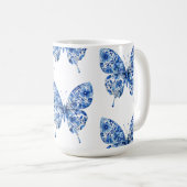 ヴィンテージチノイスリーブルー蝶の花 コーヒーマグカップ (正面右)