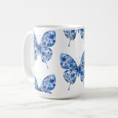 ヴィンテージチノイスリーブルー蝶の花 コーヒーマグカップ (正面左)