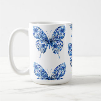 ヴィンテージチノイスリーブルー蝶の花 コーヒーマグカップ