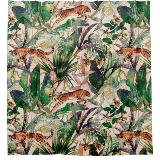 ヴィンテージチノワジェリー熱帯性ジャングルシャワーカーテン シャワーカーテン (正面)