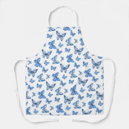 ヴィンテージチノワセリーブルーホワイト蝶 エプロン