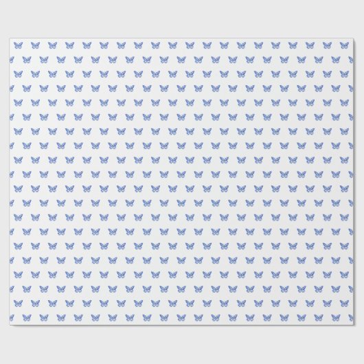 ヴィンテージチノワセリーブルーホワイト蝶 ラッピングペーパー (フラット)