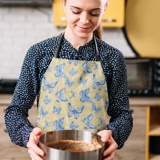 ヴィンテージチノワセリーブルー蝶アレーダマスク エプロン