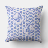 ヴィンテージチノワセリーブルー蝶オンホワイト クッション (正面)