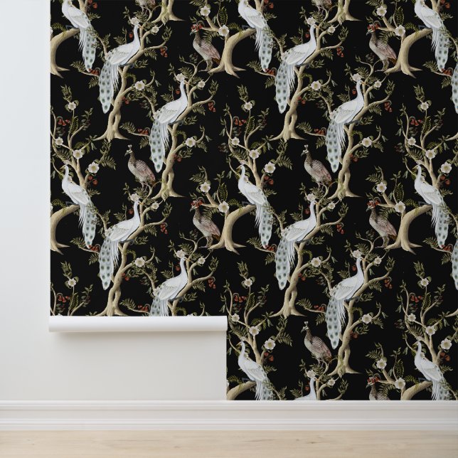 ヴィンテージチノワセリーホワイトピーコックピーニーブラック 壁紙 (アプリケーション)