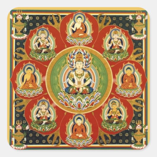 ヴィンテージチベットタントラ仏教の仏曼荼羅 スクエアシール (正面)