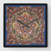 ヴィンテージチベットタントラ仏教マンダラウォールデコ スクエア壁時計 (正面)