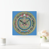 ヴィンテージチベット仏教マンダラ スクエア壁時計 (ホーム)