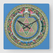 ヴィンテージチベット仏教マンダラ スクエア壁時計 (正面)