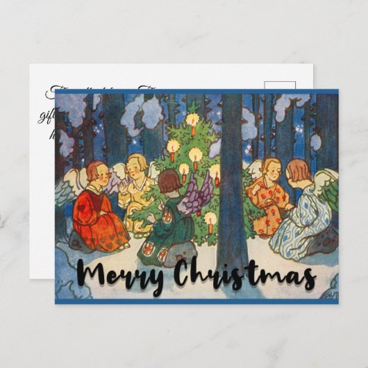 ヴィンテージチャイルズエンジェルツリークリスマスイブホリデイ ポストカード (正面/裏面)
