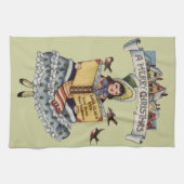 ヴィンテージチャイルドとサンタクロースの本 キッチンタオル (横)