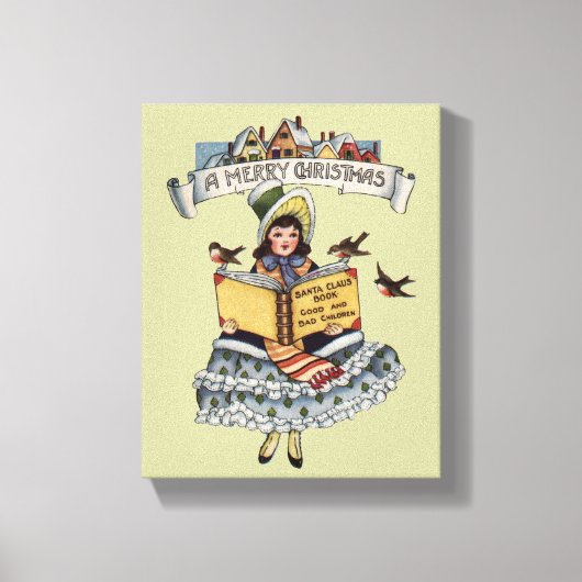 ヴィンテージチャイルドとサンタクロースの本 キャンバスプリント (正面)