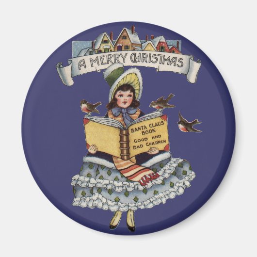 ヴィンテージチャイルドとサンタクロースの本 マグネット (正面)