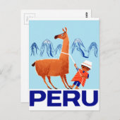 ヴィンテージチャイルドとラマ・ペルー旅行ポスター ポストカード (正面/裏面)