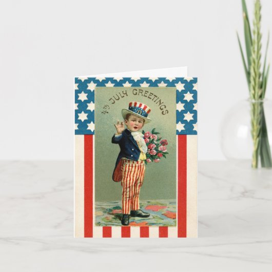 ヴィンテージチャイルドアンクルサム4thの7月ホリデーカード シーズンカード (正面)