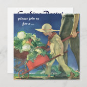 ヴィンテージチャイルドオーガニックガーデニング料理パーティー 招待状 (正面/裏面)