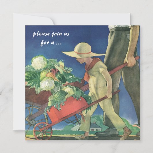 ヴィンテージチャイルドオーガニックガーデニング料理パーティー 招待状 (正面)