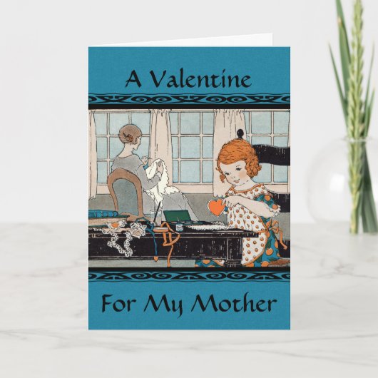 ヴィンテージチャイルドガールバレンタインフォー母 シーズンカード (正面)
