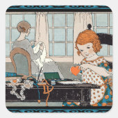 ヴィンテージチャイルドガールバレンタインフォー母 スクエアシール (正面)