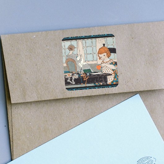 ヴィンテージチャイルドガールバレンタインフォー母 スクエアシール