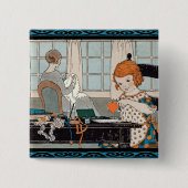 ヴィンテージチャイルドガールバレンタインフォー母 缶バッジ (正面)