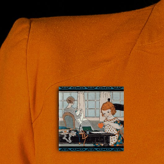 ヴィンテージチャイルドガールバレンタインフォー母 缶バッジ