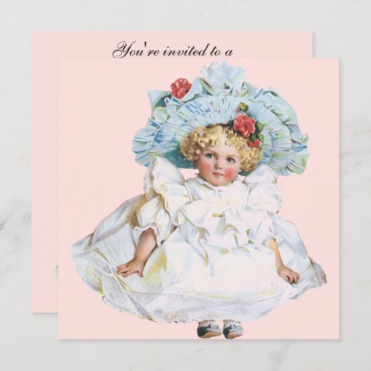 ヴィンテージチャイルドレかわいらしスバースデーパーティー 招待状 (正面/裏面)