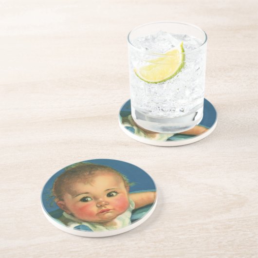 ヴィンテージチャイルド，かわいい男の赤ちゃんまたはハイチェアの女の子 コースター (側面)