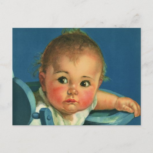 ヴィンテージチャイルド，かわいい男の赤ちゃんまたはハイチェアの女の子 ポストカード (正面)