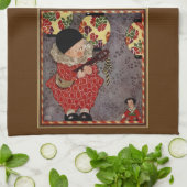 ヴィンテージチャイルド・ハーレクイン、ミュージシャン遊・バンジョー キッチンタオル (折り畳み)