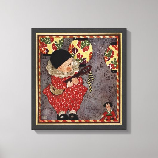 ヴィンテージチャイルド・ハーレクイン、ミュージシャン遊・バンジョー キャンバスプリント (正面)