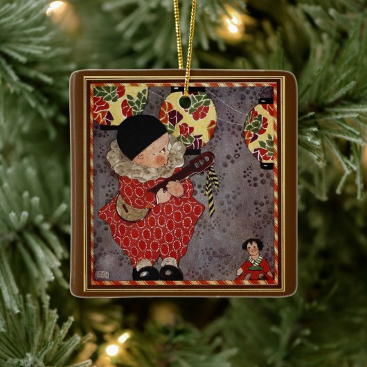 ヴィンテージチャイルド・ハーレクイン、ミュージシャン遊・バンジョー セラミックオーナメント (ツリー)