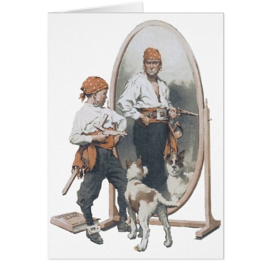 ヴィンテージチャイルド、ボーイ・パイレーツ、犬、鏡、海賊 (正面)