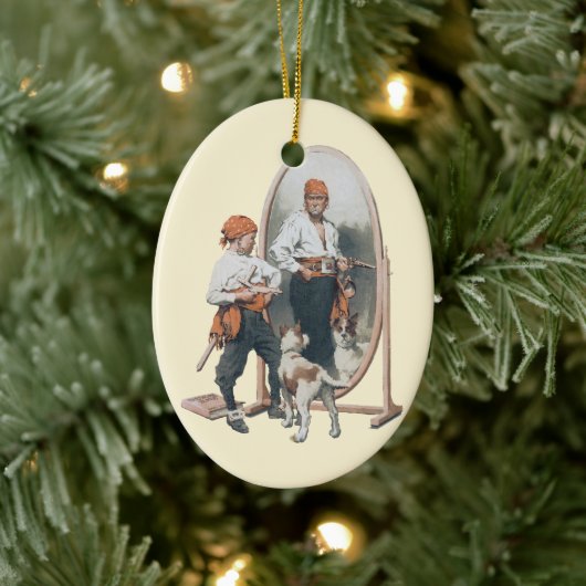 ヴィンテージチャイルド、ボーイ・パイレーツ、犬、鏡、海賊 セラミックオーナメント (ツリー)