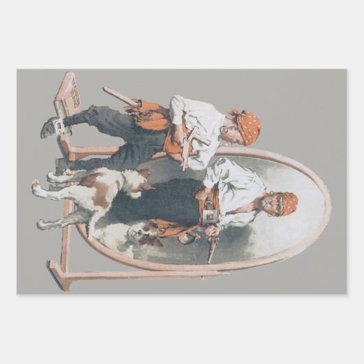 ヴィンテージチャイルド、ボーイ・パイレーツ、犬、鏡、海賊 ラッピングペーパーシート (正面)