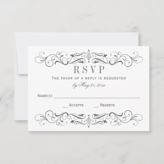 ヴィンテージチャコールグレーフローリッ結婚シュ 出欠カード (正面)