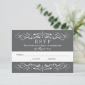 ヴィンテージチャコールグレーフローリッ結婚シュ 出欠カード (スタンド正面)