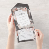 ヴィンテージチャコールブラック&ピンクフローラディナー オールインワン招待状 (貼ってはがせる)