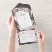 ヴィンテージチャコールブラック&ピンクフローラNo Dinner オールインワン招待状 (貼ってはがせる)