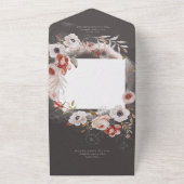 ヴィンテージチャコールブラック&ピンクフローラQRコード オールインワン招待状 (外側)