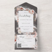 ヴィンテージチャコールブラック&ピンクフローラQRコード オールインワン招待状 (内側)