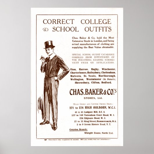 ヴィンテージチャスベイカー衣料広告1920年 ポスター (正面)