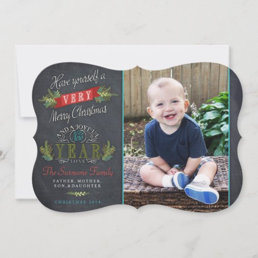 ヴィンテージチャルクボードクリスマスフォトカード シーズンカード (正面)