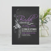 ヴィンテージチャルクボードパープルブライダルシャワー招待状 招待状 (スタンド正面)